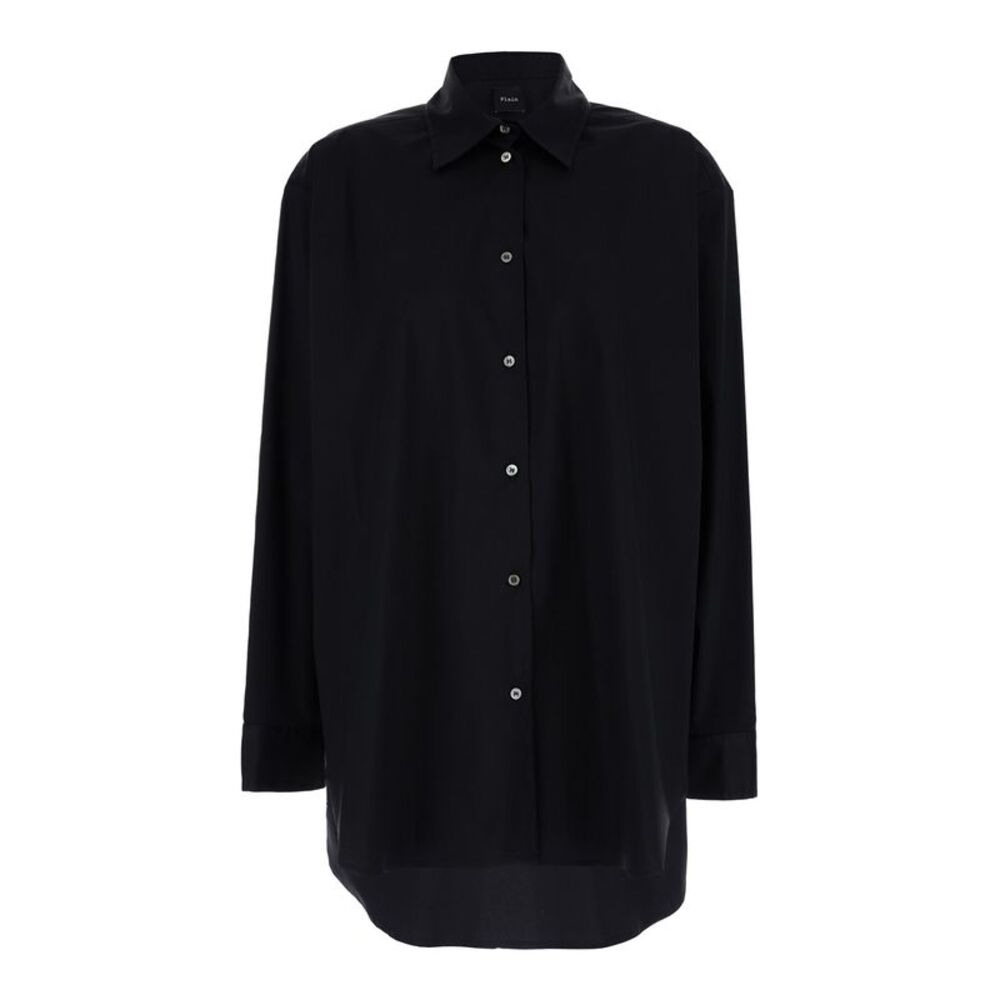 Plain Women Oversized Black Shirt In Cotton Woman